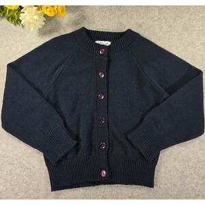 Julius Berger Vintage 80s Navy Blue Knit‎ Acrylic Cardigan Preppy Sweater 4T USA